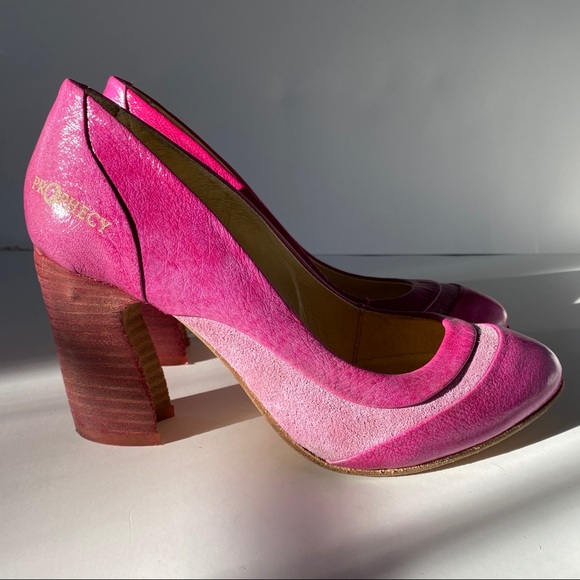 Prophecy Pink Leather Block Heels - Size: 37 - Picture 1 of 15